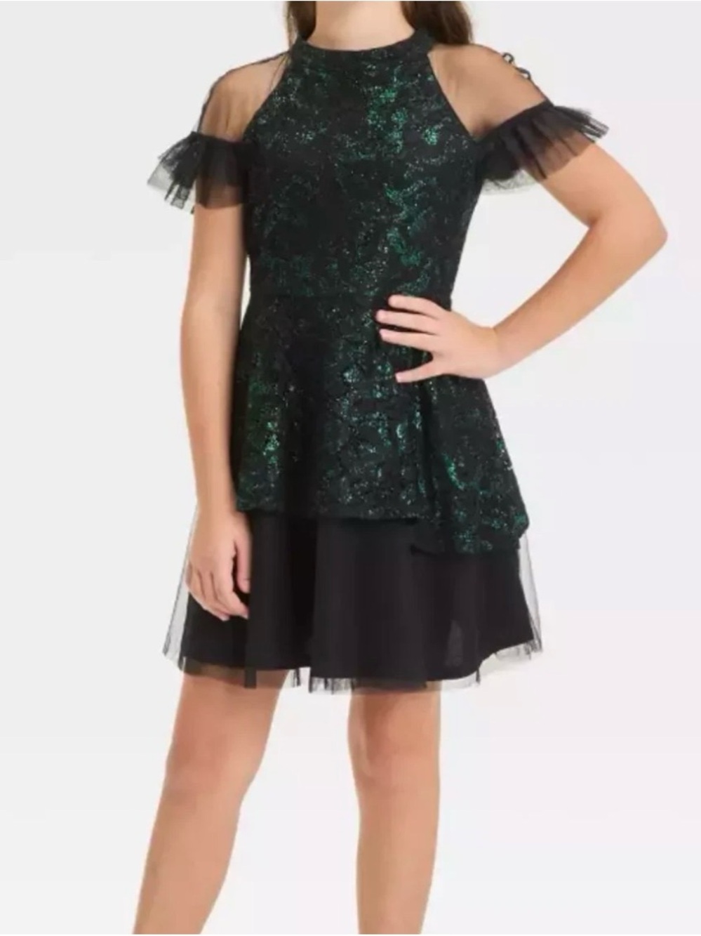 Wicked Black & Green Lace Peplum Tulle Dress NWT